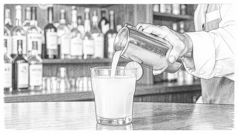 Pencil frame: a close shot of a drink being poured at a bar.