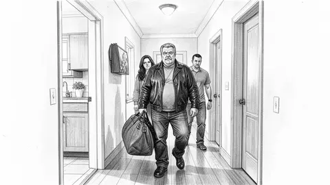 Pencil frame: a man carrying a bag down a hallway toward the camera.